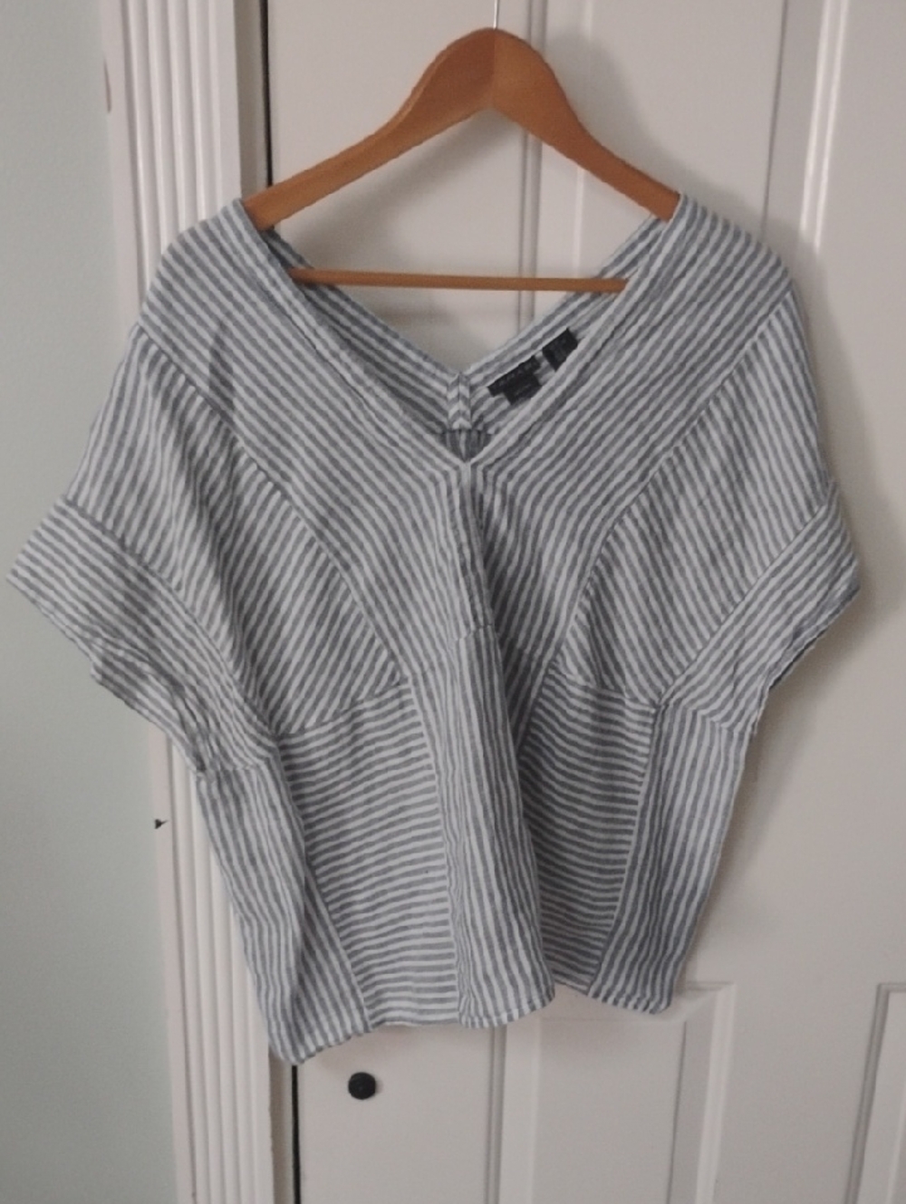 Tahari Blue and White Striped Linen Blend Tunic